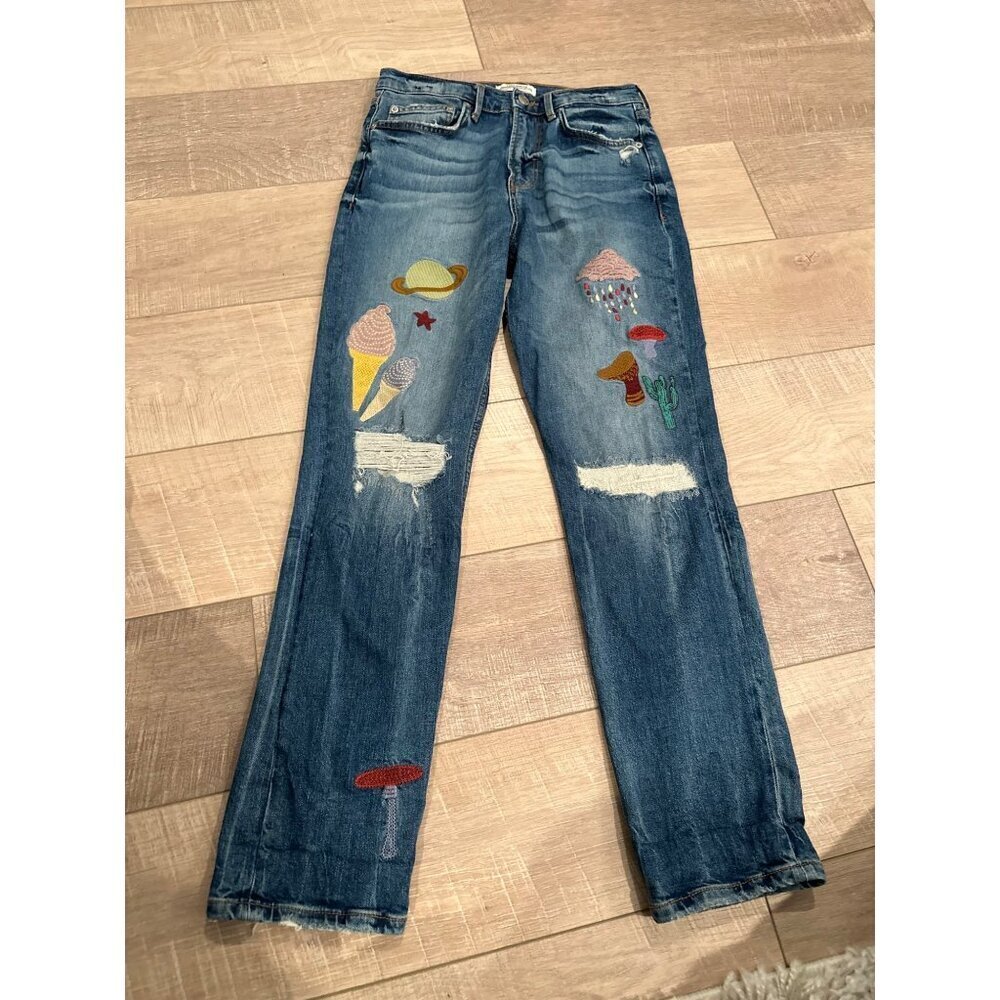 ZARA WOMAN PREMIUM DENIM COLLECTION EMBROIDERED JEANS SIZE 2
